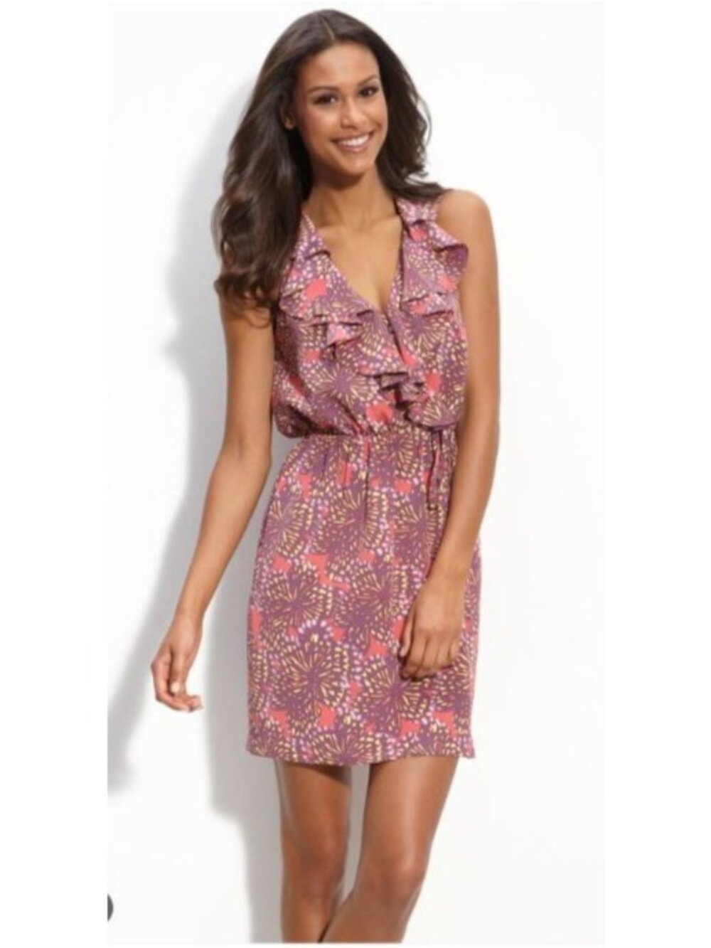 Charlie Jade Purple Sleeveless Floral Silk Dress size large boho